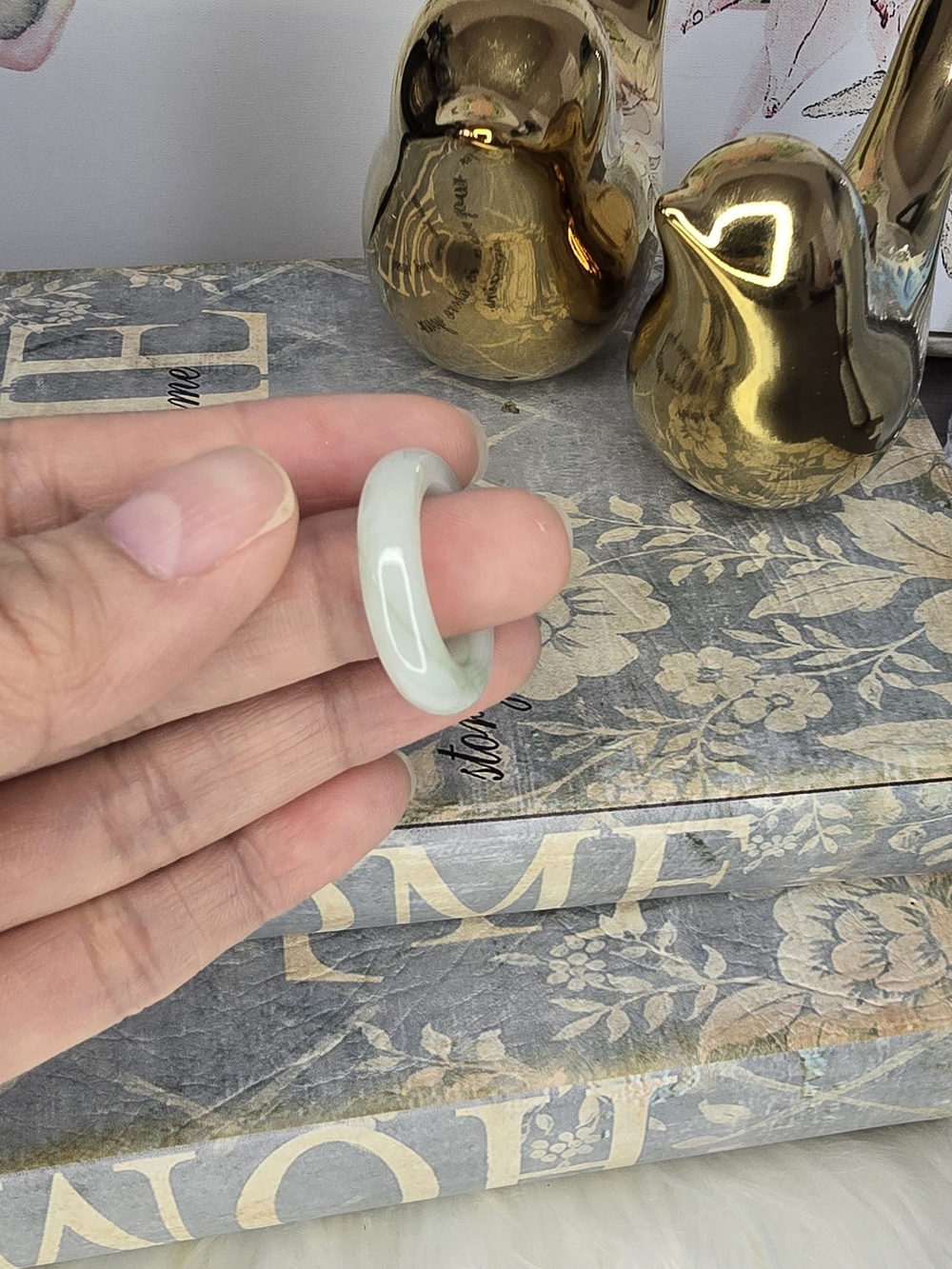 Natural Jade Minimalist Light Apple Green Slim Band Ring Size 8